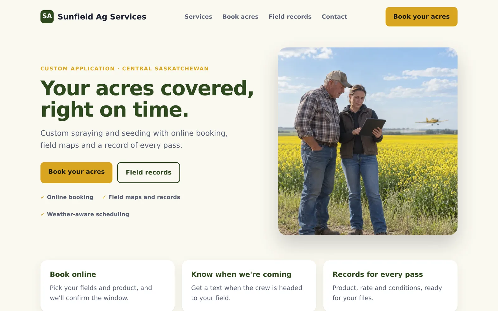 Example website for a farm or ag services business