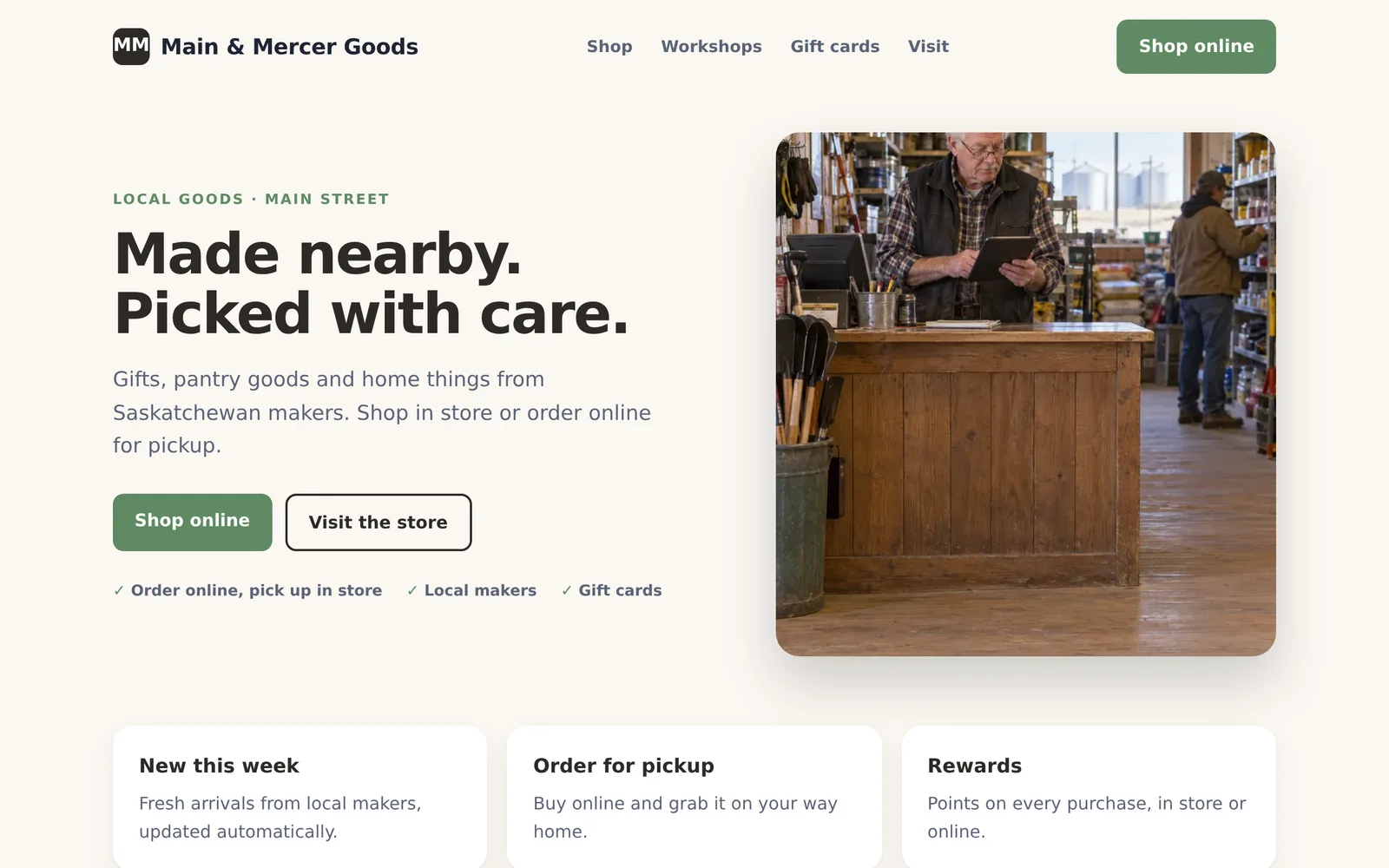 Example website for a retail business