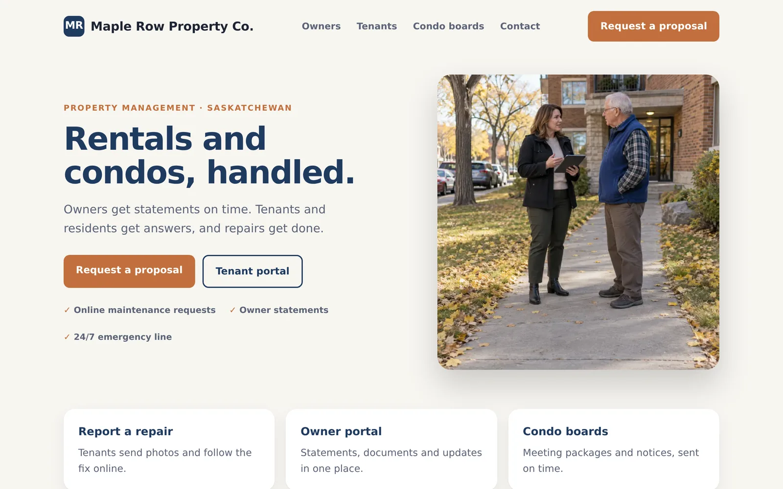 Example website for a property management business