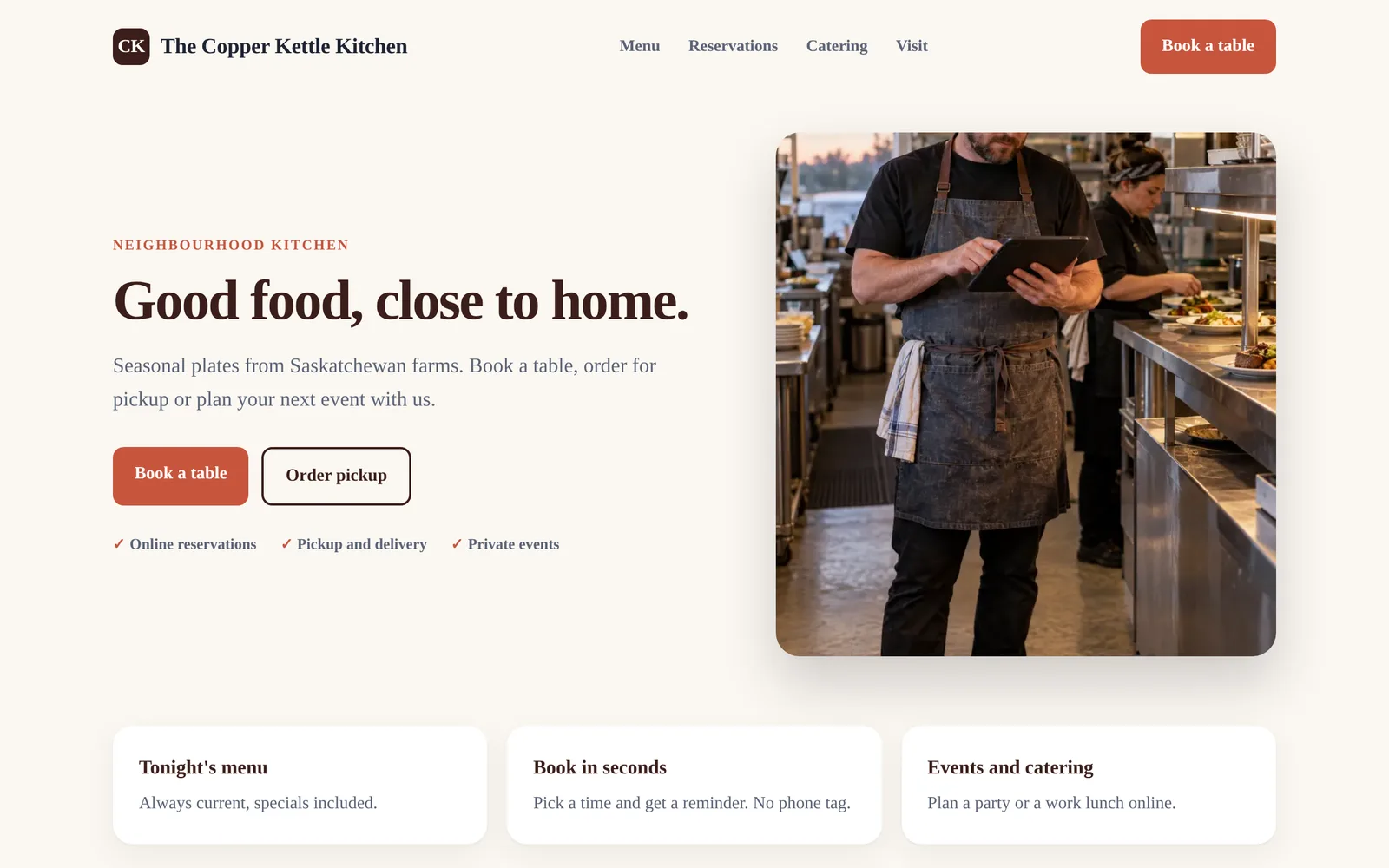 Example website for a restaurant business
