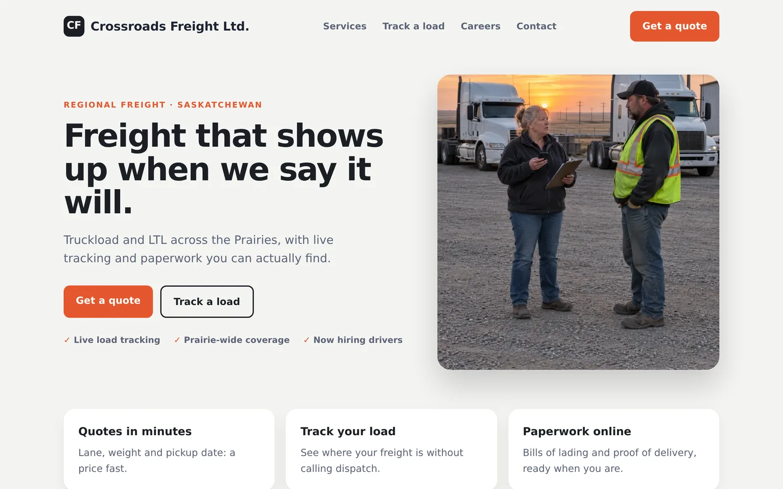 Example website for a trucking business